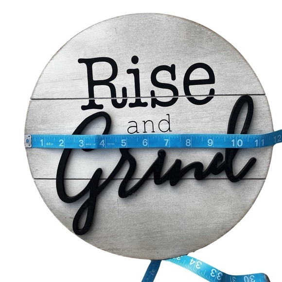 Coffee Bar Decor Round White Coffee Bar Sign w/ ‘Rise and Grind’ in Black - Picture 7 of 9